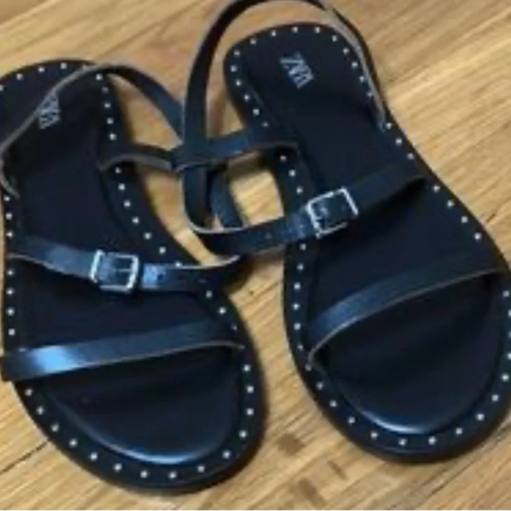Zara Black Studded Sandals - Picture 1 of 10